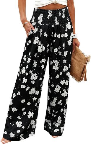 JINTING Wide Leg Pants for Women - Elastic High Waisted Palazzo Pants Flowy Boho Casual Long Lounge Pant Trousers with Pocket in Saudi Arabia