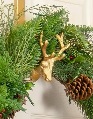 Red Co. 14" Decorative Metal Front Door Christmas Wreath Hanger with Reindeer Tip, Gold in Saudi Arabia