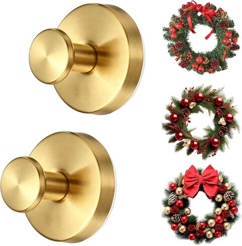 2 Pack Suction Cup Wreath Hangers for Front Door Garland Hanger 11 Lb -22 Lb Suction Wreath Hanger for Glass Door No Drill Suction Hooks for Bathroom Halloween Christmas Decorations (Gold) in Saudi Arabia