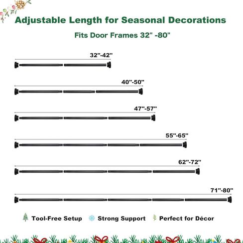 Adjustable Garland & Wreath Hanger for Front Door Frame 32"-80", Front Door Hanger for Christmas Decorations & Halloween Decor, No Drilling,Damage-Free in Saudi Arabia