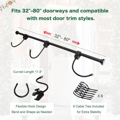 Adjustable Garland & Wreath Hanger for Front Door Frame 32"-80", Front Door Hanger for Christmas Decorations & Halloween Decor, No Drilling,Damage-Free in Saudi Arabia