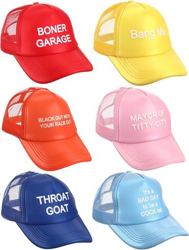 Hercicy 6 Pcs Trucker Hat Gag Gifts Funny Adjustable Snapback Mesh Trucker Hat Joke Baseball Cap for Women Men Adult White Elephant Bachelorettes Galentine's Day Birthdays Party Favor in Saudi Arabia