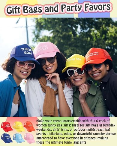 Hercicy 6 Pcs Trucker Hat Gag Gifts Funny Adjustable Snapback Mesh Trucker Hat Joke Baseball Cap for Women Men Adult White Elephant Bachelorettes Galentine's Day Birthdays Party Favor in Saudi Arabia