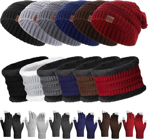 Geyoga 18 Pcs Winter Hat Scarf Gloves Set for Men Women Fleece Knit Beanie Warm Lined Neck Warmer Touchscreen Gloves Set in Saudi Arabia