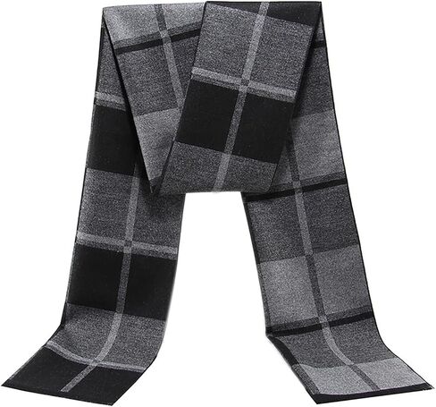 Men's Winter Scarf - Soft Plaid Cashmere Feel Scarf with Tassels, Warm Long Classic Design for Cold Weather L:70.9''*W:12.6'' in Saudi Arabia