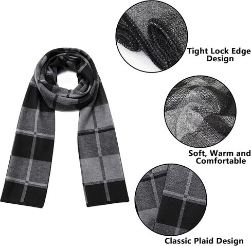 Men's Winter Scarf - Soft Plaid Cashmere Feel Scarf with Tassels, Warm Long Classic Design for Cold Weather L:70.9''*W:12.6'' in Saudi Arabia