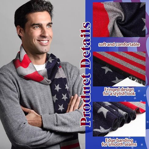 Shihanee Americana Flag Scarf for Men and Women Stripes and Stars USA Flag Warm Soft Scarf for Fall Winter Christmas, 180cm in Saudi Arabia