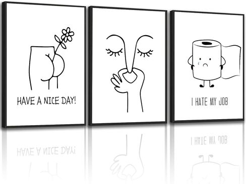 3pcs مضحك الحمام جدار الفن أبيض وأسود ملصقات المرحاض يطبع عمل فني روح الدعابة صور رائحة سيئة المرحاض أوراق لفة قماش جدار ديكور للحد الأدنى ديكور الحمام المرحاض 12 × 16 بوصة غير المؤطرة in Kuwait