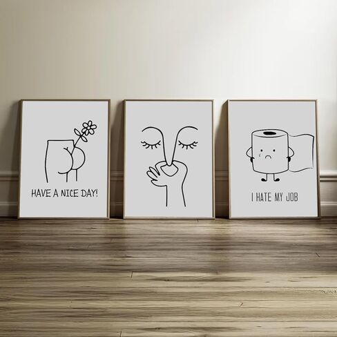 3pcs مضحك الحمام جدار الفن أبيض وأسود ملصقات المرحاض يطبع عمل فني روح الدعابة صور رائحة سيئة المرحاض أوراق لفة قماش جدار ديكور للحد الأدنى ديكور الحمام المرحاض 12 × 16 بوصة غير المؤطرة in Kuwait