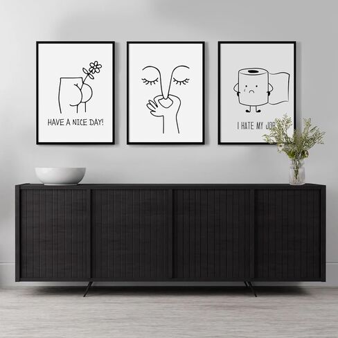 3pcs مضحك الحمام جدار الفن أبيض وأسود ملصقات المرحاض يطبع عمل فني روح الدعابة صور رائحة سيئة المرحاض أوراق لفة قماش جدار ديكور للحد الأدنى ديكور الحمام المرحاض 12 × 16 بوصة غير المؤطرة in Kuwait