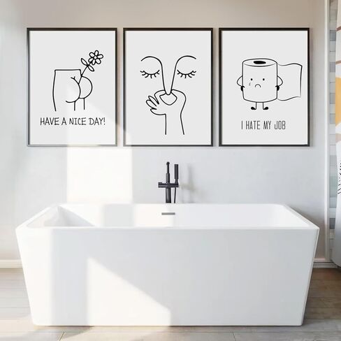 3pcs مضحك الحمام جدار الفن أبيض وأسود ملصقات المرحاض يطبع عمل فني روح الدعابة صور رائحة سيئة المرحاض أوراق لفة قماش جدار ديكور للحد الأدنى ديكور الحمام المرحاض 12 × 16 بوصة غير المؤطرة in Kuwait