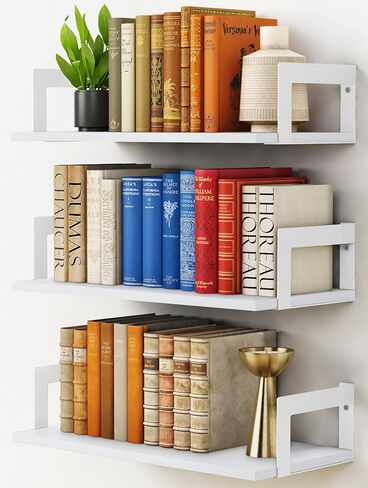 Floating Book Shelves for Wall Set of 3, 17 x 8 Inch Deep Wooden Wall Bookshelf for Bedroom Office, Rustic Wood Hanging Wall Shelves for Living Room Kitchen (Dark Brown) in Saudi Arabia