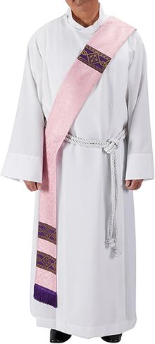 Needzo Rose Colored Deacon Stole, Catholic Priest Clergy Attire, 110" L with 3 Inch Fringe in Saudi Arabia