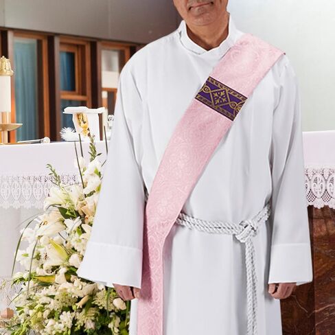 Needzo Rose Colored Deacon Stole, Catholic Priest Clergy Attire, 110" L with 3 Inch Fringe in Saudi Arabia