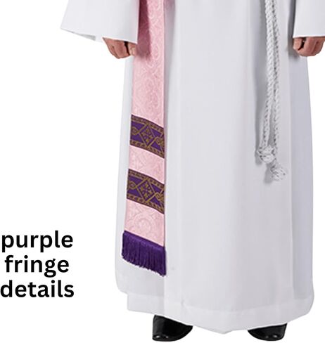Needzo Rose Colored Deacon Stole, Catholic Priest Clergy Attire, 110" L with 3 Inch Fringe in Saudi Arabia