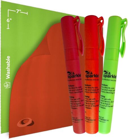 Sparkle Anti-Reflective Safe Pen Lens Cleaner Spray kit - (3) 0.3oz Glasses Cleaner Pen Spray & (2) Microfiber Cloth for Eyeglasses, Sunglasses, Lenses, Screens and Camera Cleaning Kit (5 Piece Set) in Saudi Arabia