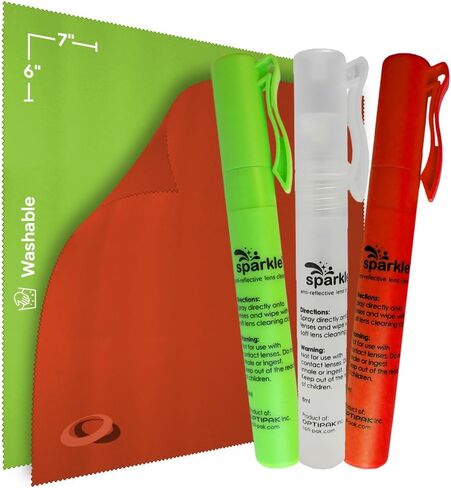 Sparkle Anti-Reflective Safe Pen Lens Cleaner Spray kit - (3) 0.3oz Glasses Cleaner Pen Spray & (2) Microfiber Cloth for Eyeglasses, Sunglasses, Lenses, Screens and Camera Cleaning Kit (5 Piece Set) in Saudi Arabia