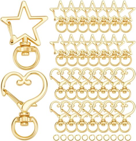 1 Box 40Pcs Heart Swivel Keychain Clasp Star Keychain Clip Bulk Metal Lobster Claw Alloy Gold Spring Snap Hook Hanging Buckle Key Ring Findings for Handmade Keychains Lanyards Bags DIY Crafts in Saudi Arabia