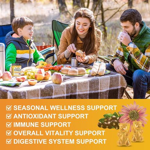 Quercetin Gummies with Bromelain for Adults & Kids - Immune & Seasonal Wellness Support, 800mg Quercetin with Bromelain, Zinc, Elderberry, Vitamin C & D3 - Sugar Free, Vegan, Pineapple Flavor, 60 Ct in Saudi Arabia