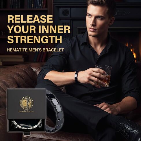 Hematite Bracelet Men - Natural Stone Beaded Stretch Energy Healing Bracelet, Reclaim Confidence & Masculine Edge in Kuwait