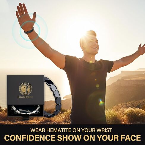 Hematite Bracelet Men - Natural Stone Beaded Stretch Energy Healing Bracelet, Reclaim Confidence & Masculine Edge in Kuwait