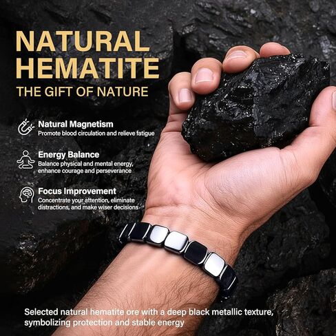 Hematite Bracelet Men - Natural Stone Beaded Stretch Energy Healing Bracelet, Reclaim Confidence & Masculine Edge in Kuwait