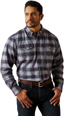 ARIAT Men Rebar Flannel DuraStretch Work Shirt Orion Blue in Saudi Arabia