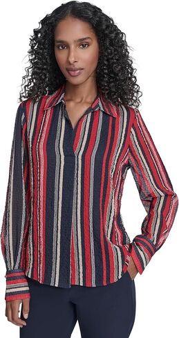 Tommy Hilfiger Womens Long Sleeve Striped Popover Work Blouse in Saudi Arabia