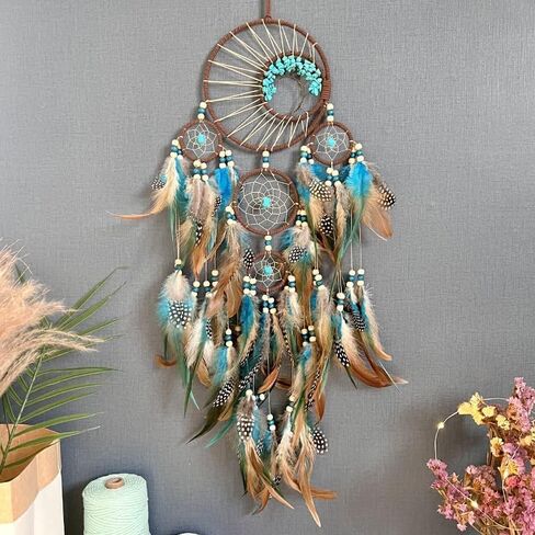 Large Blue Dream Catchers, Handmade Wall Hanging Decor with Turquoise Crystals for Adult Bedroom Handmade Gift for Friends Family (Turquoise) in Saudi Arabia