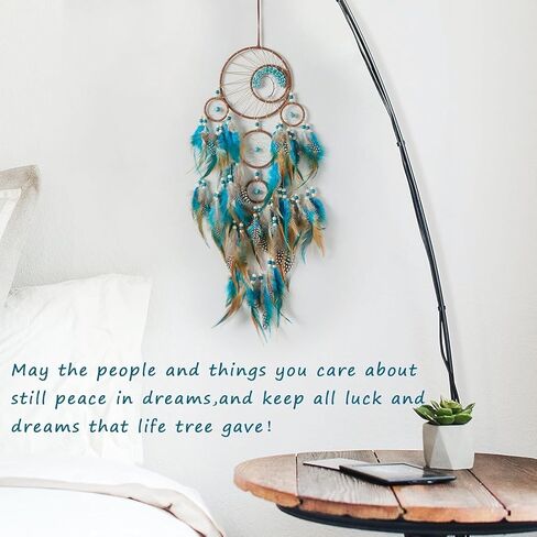 Large Blue Dream Catchers, Handmade Wall Hanging Decor with Turquoise Crystals for Adult Bedroom Handmade Gift for Friends Family (Turquoise) in Saudi Arabia