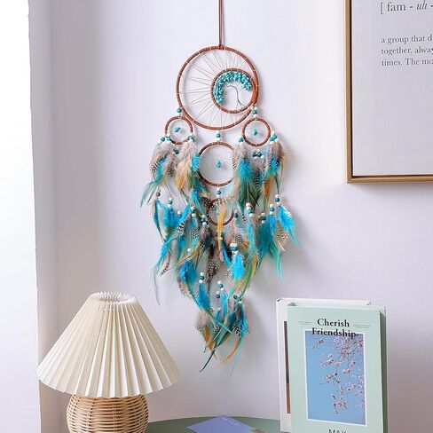Large Blue Dream Catchers, Handmade Wall Hanging Decor with Turquoise Crystals for Adult Bedroom Handmade Gift for Friends Family (Turquoise) in Saudi Arabia