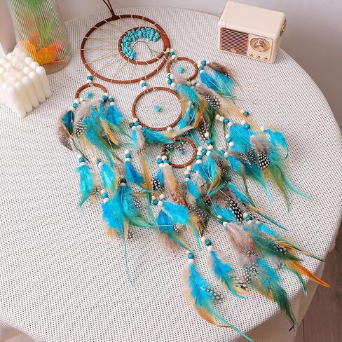 Large Blue Dream Catchers, Handmade Wall Hanging Decor with Turquoise Crystals for Adult Bedroom Handmade Gift for Friends Family (Turquoise) in Saudi Arabia