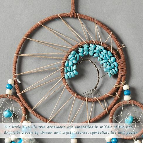 Large Blue Dream Catchers, Handmade Wall Hanging Decor with Turquoise Crystals for Adult Bedroom Handmade Gift for Friends Family (Turquoise) in Saudi Arabia