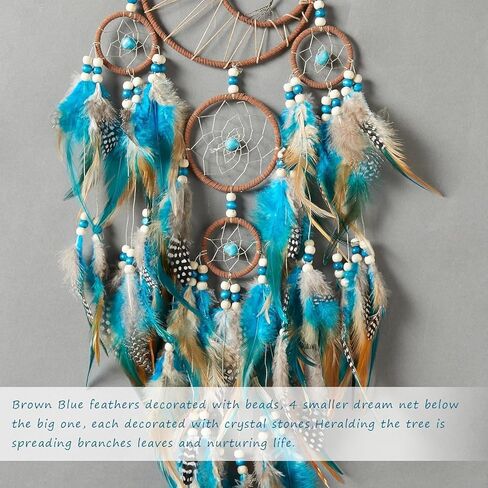 Large Blue Dream Catchers, Handmade Wall Hanging Decor with Turquoise Crystals for Adult Bedroom Handmade Gift for Friends Family (Turquoise) in Saudi Arabia