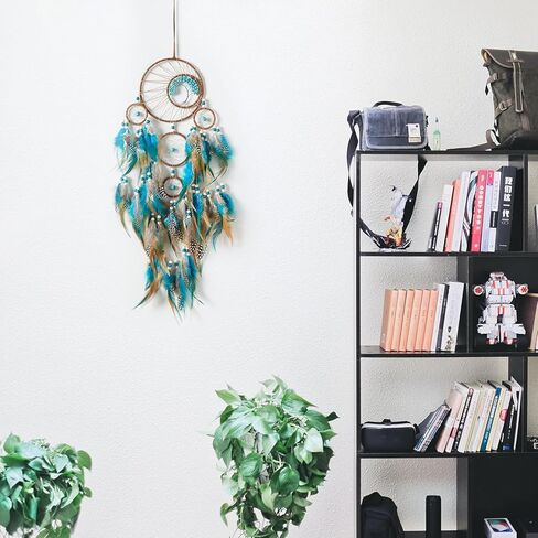 Large Blue Dream Catchers, Handmade Wall Hanging Decor with Turquoise Crystals for Adult Bedroom Handmade Gift for Friends Family (Turquoise) in Saudi Arabia