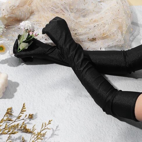 12 Pairs Long Satin Gloves for Women Bride Elbow Opera Costume Dress Stretchy Formal Glove in Saudi Arabia