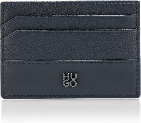 HUGO, Stacked Logo Leather Credit Card Case, navy zone, One Size in Saudi Arabia