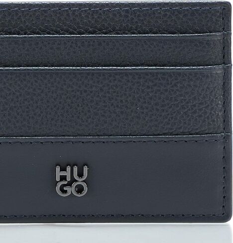 HUGO, Stacked Logo Leather Credit Card Case, navy zone, One Size in Saudi Arabia
