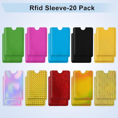 RFID Blocking Sleeves Set of 24, 20 Credit Card Protector Sleeves & 4 Protective Passport Holder for travel Women Men, Colorful, Slim, Waterproof in Saudi Arabia