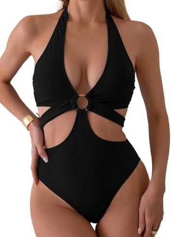 Sexy Women's Backless Halter One-Piece Swimsuit High Stretch Cutout Monokini for Beach Summer Vacations in Saudi Arabia