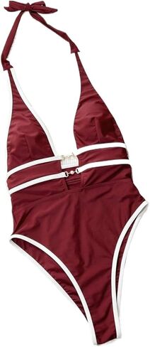 Women's Colorblock Backless One-Piece Swimsuit High Stretch Halter Monokini for Summer Beach Vacation in Saudi Arabia