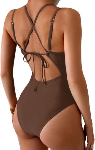 Womens Casual Backless Criss-Cross One-Piece Swimsuit High Stretch Monokini for Summer Vacation in Saudi Arabia