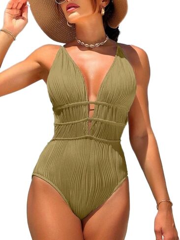 Sexy Backless Criss-Cross One-Piece Swimsuit for Women High Stretch Deep V-Neck Monokini for Beach Vacations Summer in Saudi Arabia