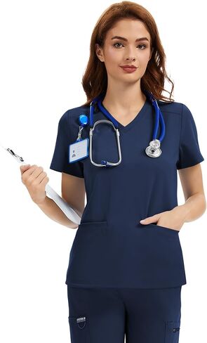 قمصان مقشّرة للنساء - رقبة على شكل حرف V مع جيبين، ناعمة قابلة للتمدد في 4 اتجاهات، مضادة للتجاعيد وسهلة العناية بالزي الطبي in Kuwait
