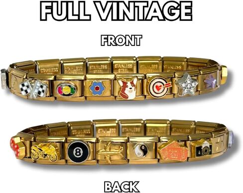 Italian Charm Bracelet - Bundle of Two Fully Assembled Bracelets Golden Themed Styled with 18 Unique Italian Charms in Saudi Arabia