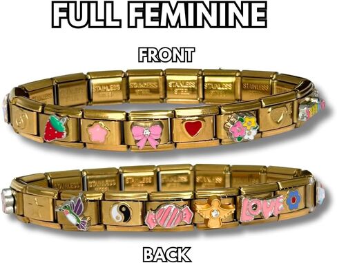 Italian Charm Bracelet - Bundle of Two Fully Assembled Bracelets Golden Themed Styled with 18 Unique Italian Charms in Saudi Arabia