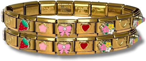 Italian Charm Bracelet - Bundle of Two Fully Assembled Bracelets Golden Themed Styled with 18 Unique Italian Charms in Saudi Arabia