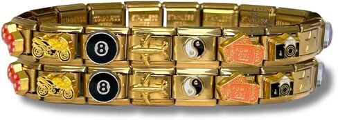 Italian Charm Bracelet - Bundle of Two Fully Assembled Bracelets Golden Themed Styled with 18 Unique Italian Charms in Saudi Arabia