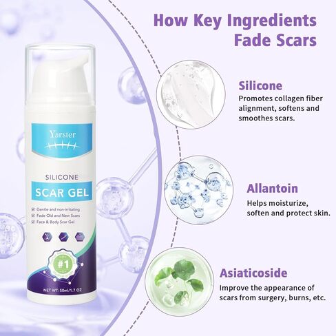 Silicone Scar Gel Scar Cream, Treats Old and New Scars, Stretch Marks Removal Formula Helps from Surgical, Burns, Acne Scar Treatment with Advanced Scar Gel, 1.7 oz (50ml) in Saudi Arabia