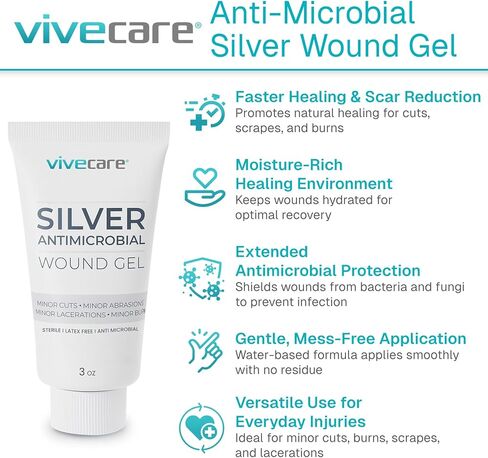 ViveCare Anti-Microbial Silver Wound Gel – Burn Cream – Healing Ointment – Medical Grade First Aid Gel for Burns, Cuts, Acne & Open Wounds – 3 oz (Pack of 1) in Saudi Arabia